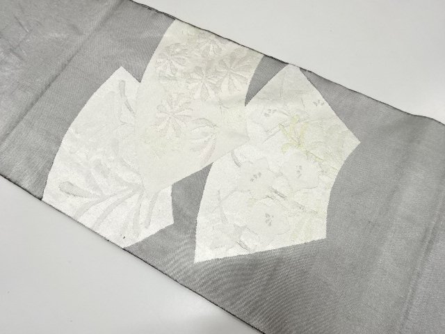 地紙に菊・桔梗・笹模様織り出し　袋帯